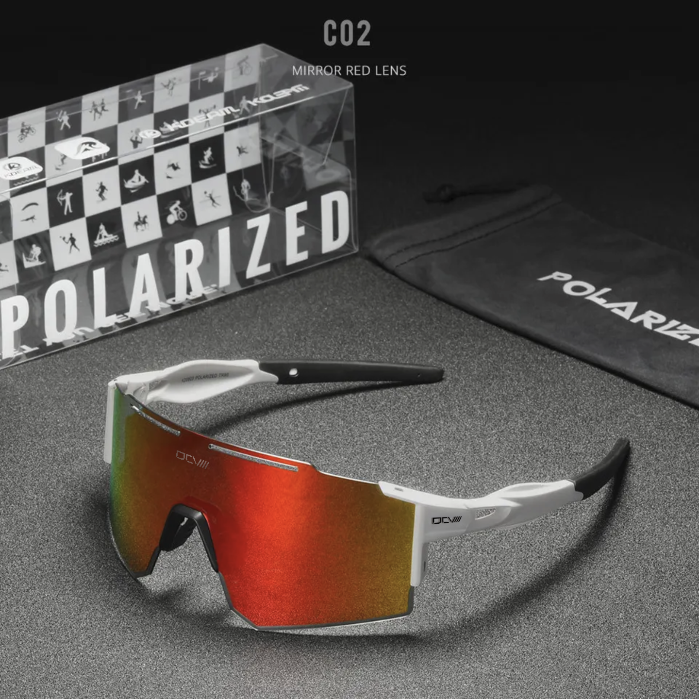 Performance Sunglasses | Polarized Shield Lens | Red | White | No-Slip Matte Frame | UV 400 Protection