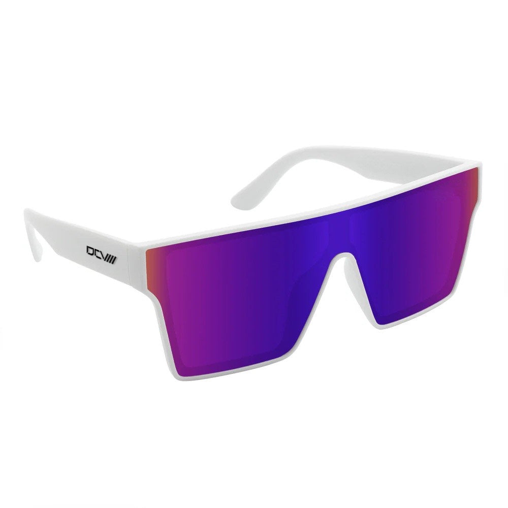 Sunglasses | Polarized Lens | UV 400 Protection | Purple Lens | White Frame | Mirror Lens