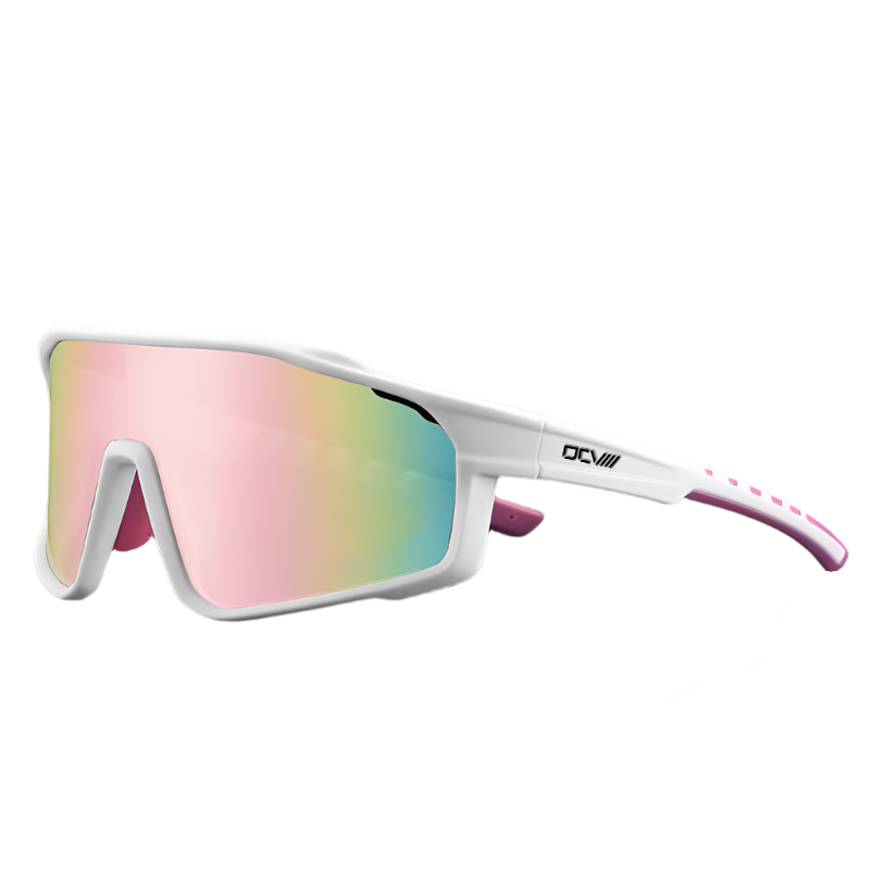 Sport Sunglasses | Polarized Shield Lens | Pink | White | Wraparound Fit | UV 400 Protection | Built for Speed