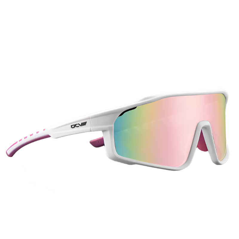 Sport Sunglasses | Polarized Shield Lens | Pink | White | Wraparound Fit | UV 400 Protection | Built for Speed