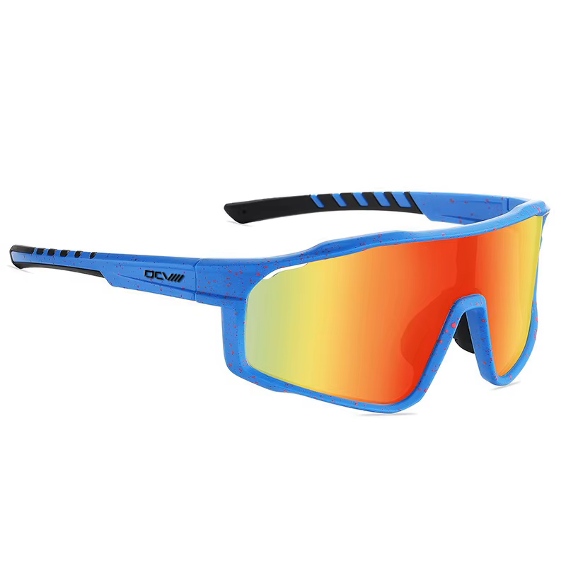 Sport Sunglasses | Polarized Shield Lens | Orange | Blue | Wraparound Fit | UV 400 Protection | Built for Speed