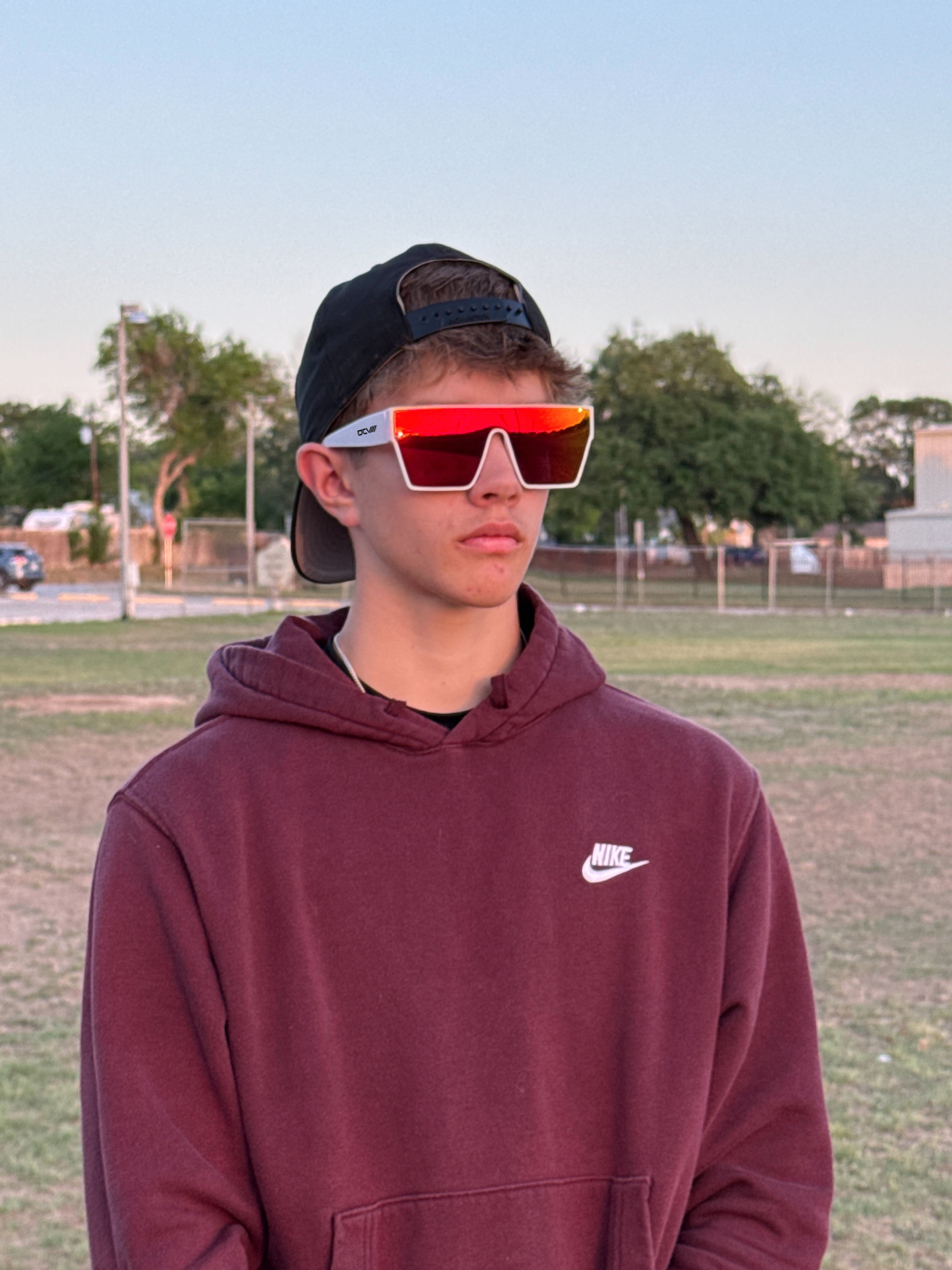 Performance Sunglasses | Shield Lens | Orange | White | Wraparound Fit | UV 400 Protection | Built for Precision