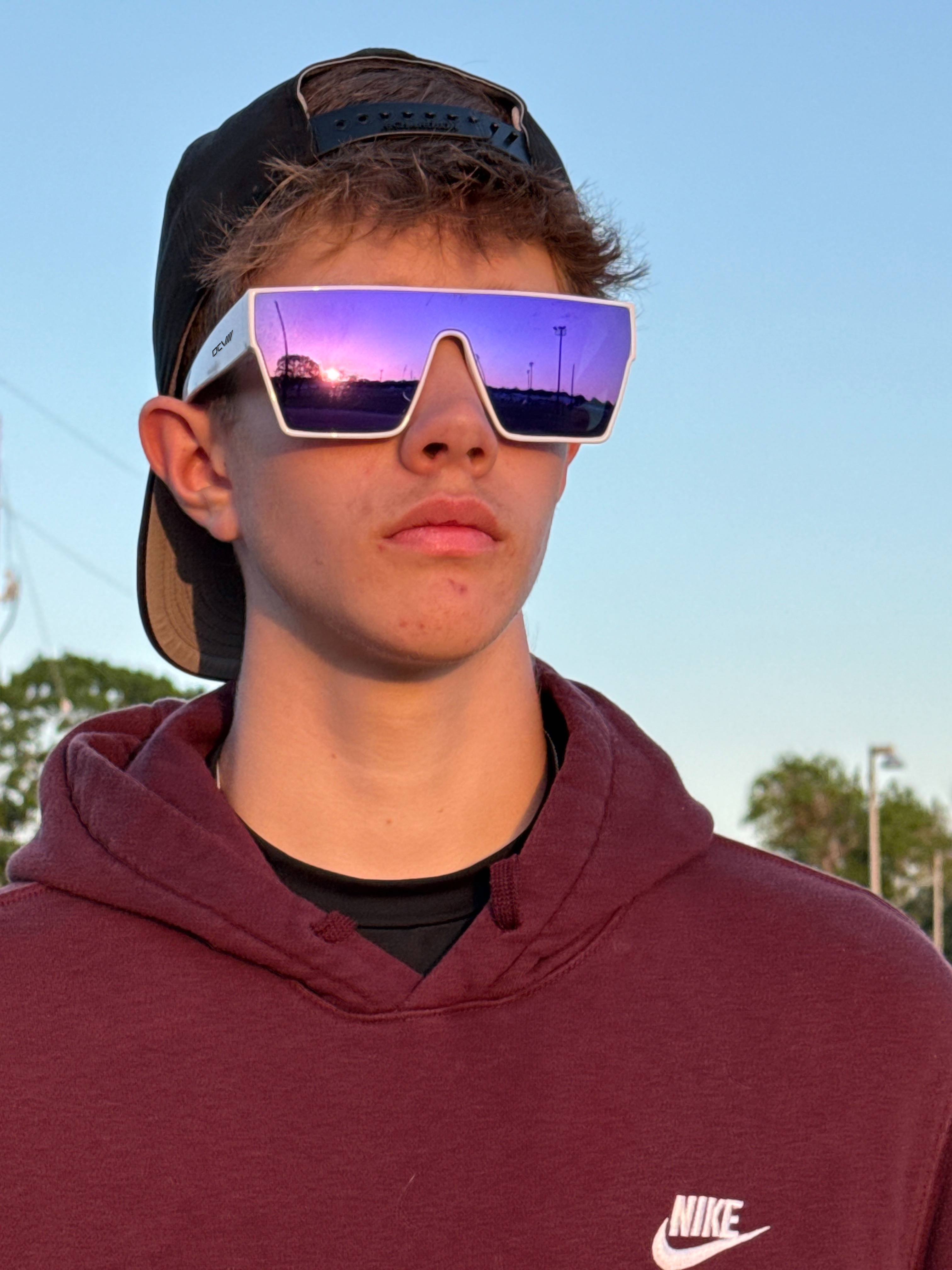 Sunglasses | Polarized Lens | UV 400 Protection | Purple Lens | White Frame | Mirror Lens