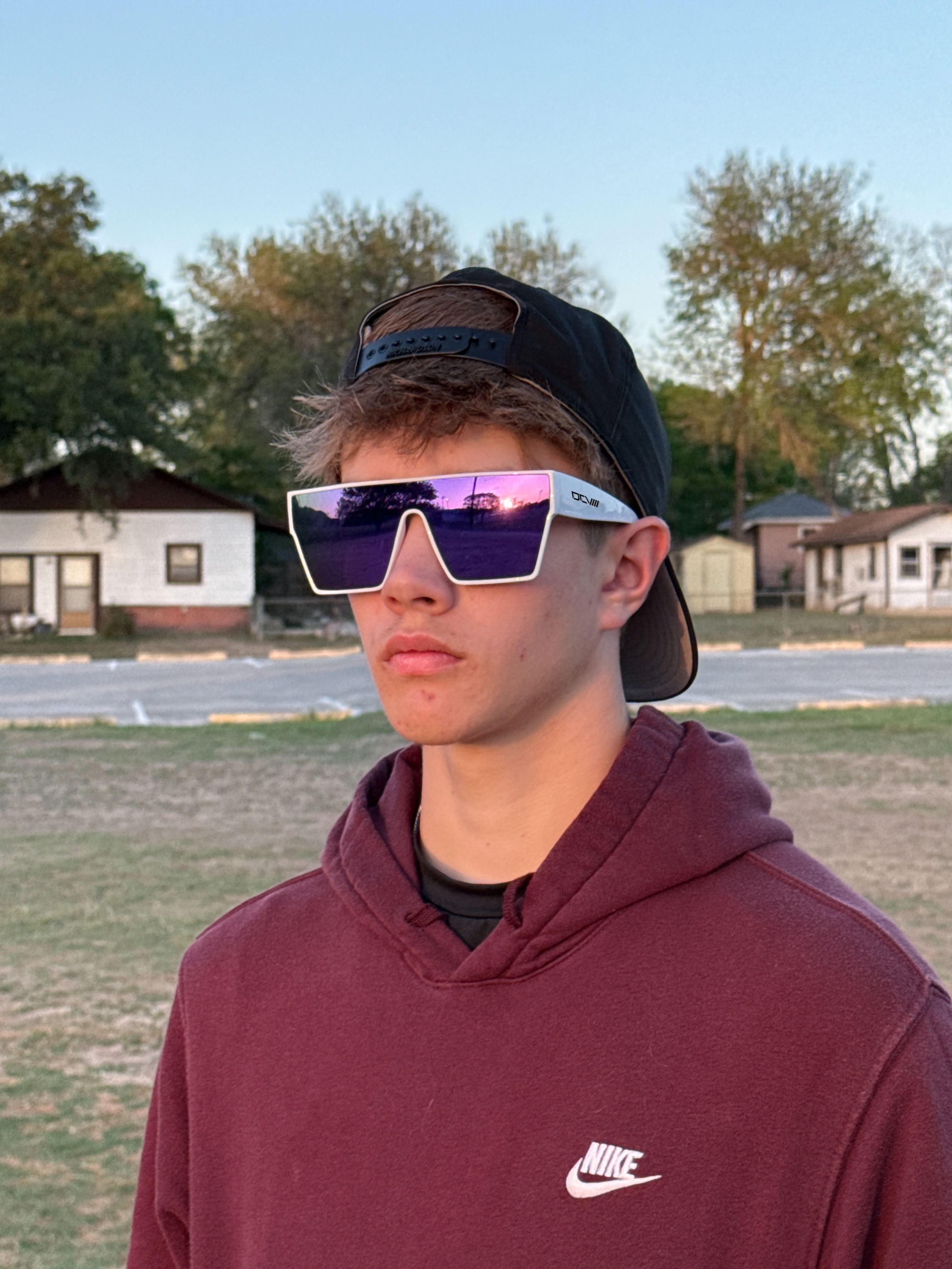 Sunglasses | Polarized Lens | UV 400 Protection | Purple Lens | White Frame | Mirror Lens