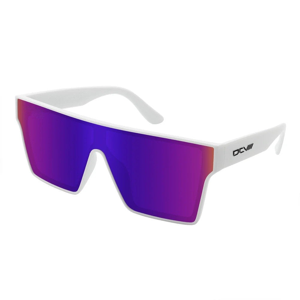 Sunglasses | Polarized Lens | UV 400 Protection | Purple Lens | White Frame | Mirror Lens