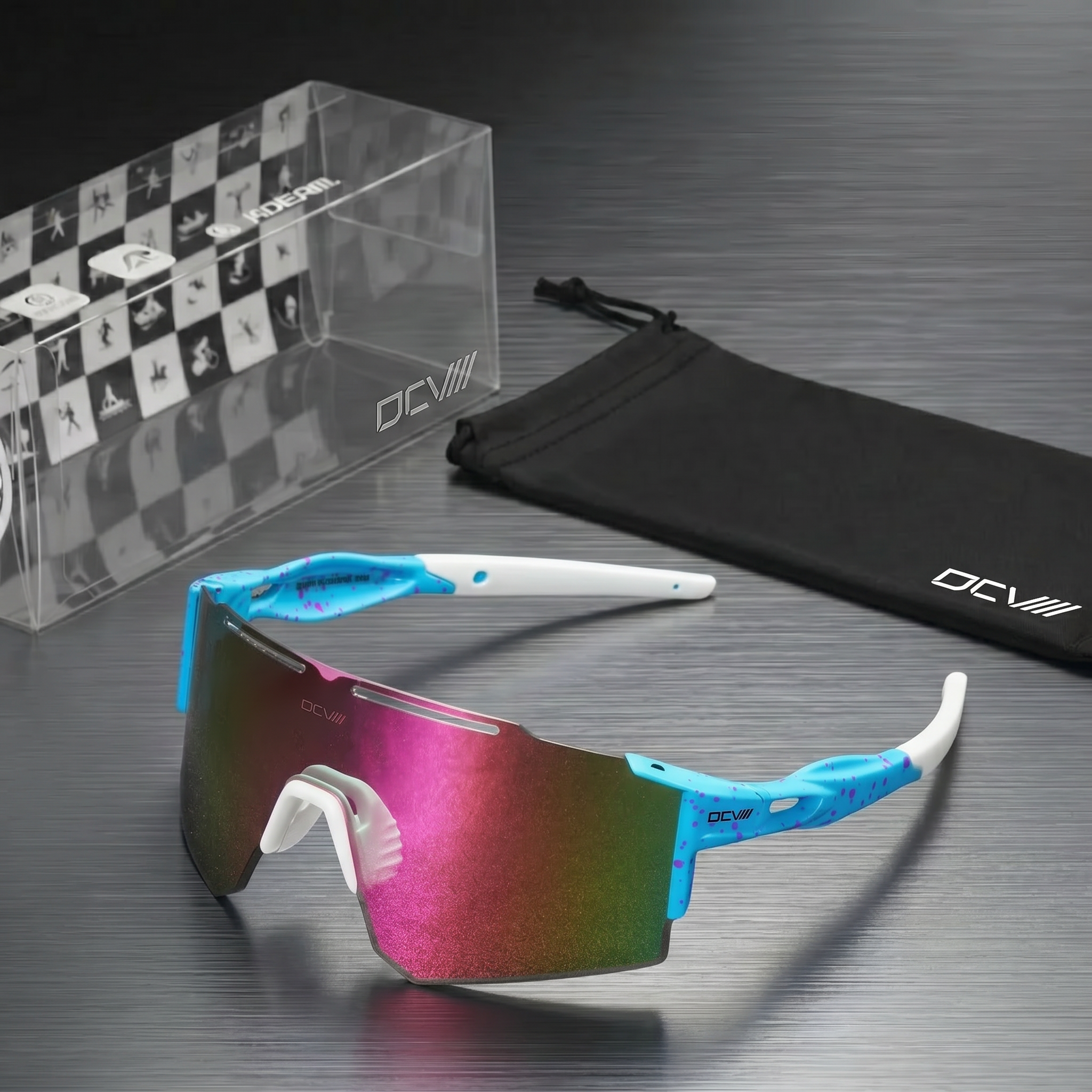 Blue and white Sunglasses | Polarized Sun glasses | Pink Lens Blue Frame.