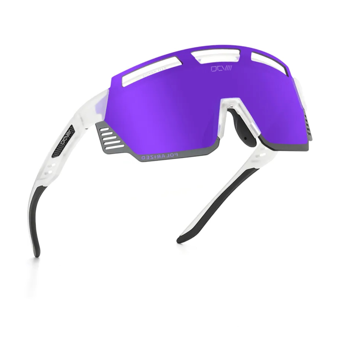 DCVIII Vanta Sunglasses | Polarized | UV 400 | Purple Lens | Wraparound Fit | Sport Glasses | White Frame
