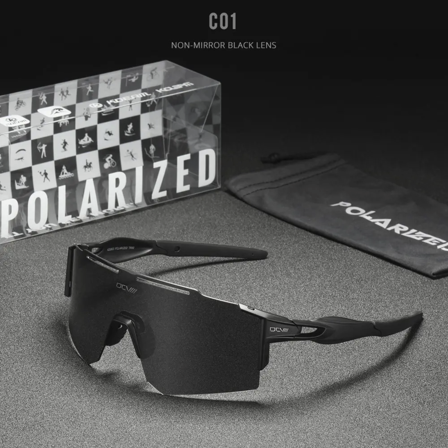 Performance Sunglasses | Polarized Shield Lens | Black | No-Slip Matte Frame | UV 400 Protection