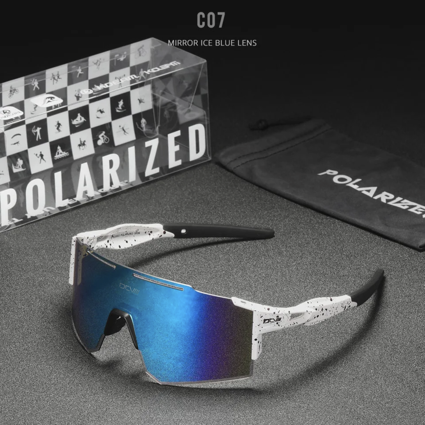 Performance Sunglasses | Polarized Shield Lens | Blue | White | No-Slip Matte Frame | UV 400 Protection