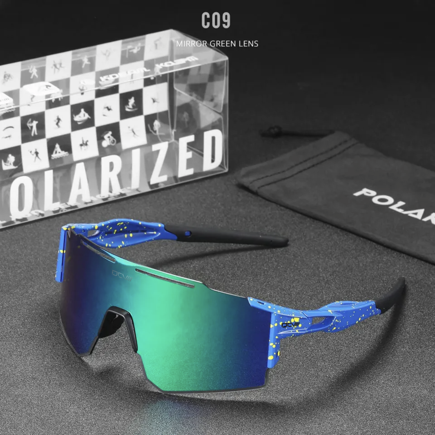 Performance Sunglasses | Polarized Shield Lens | Blue | No-Slip Matte Frame | UV 400 Protection