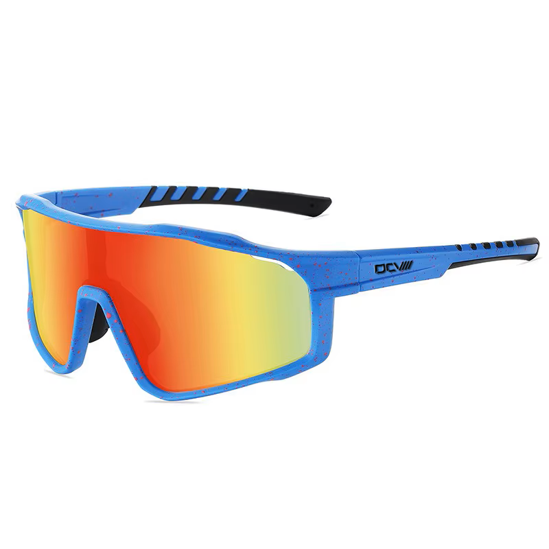 Sport Sunglasses | Polarized Shield Lens | Orange | Blue | Wraparound Fit | UV 400 Protection | Built for Speed
