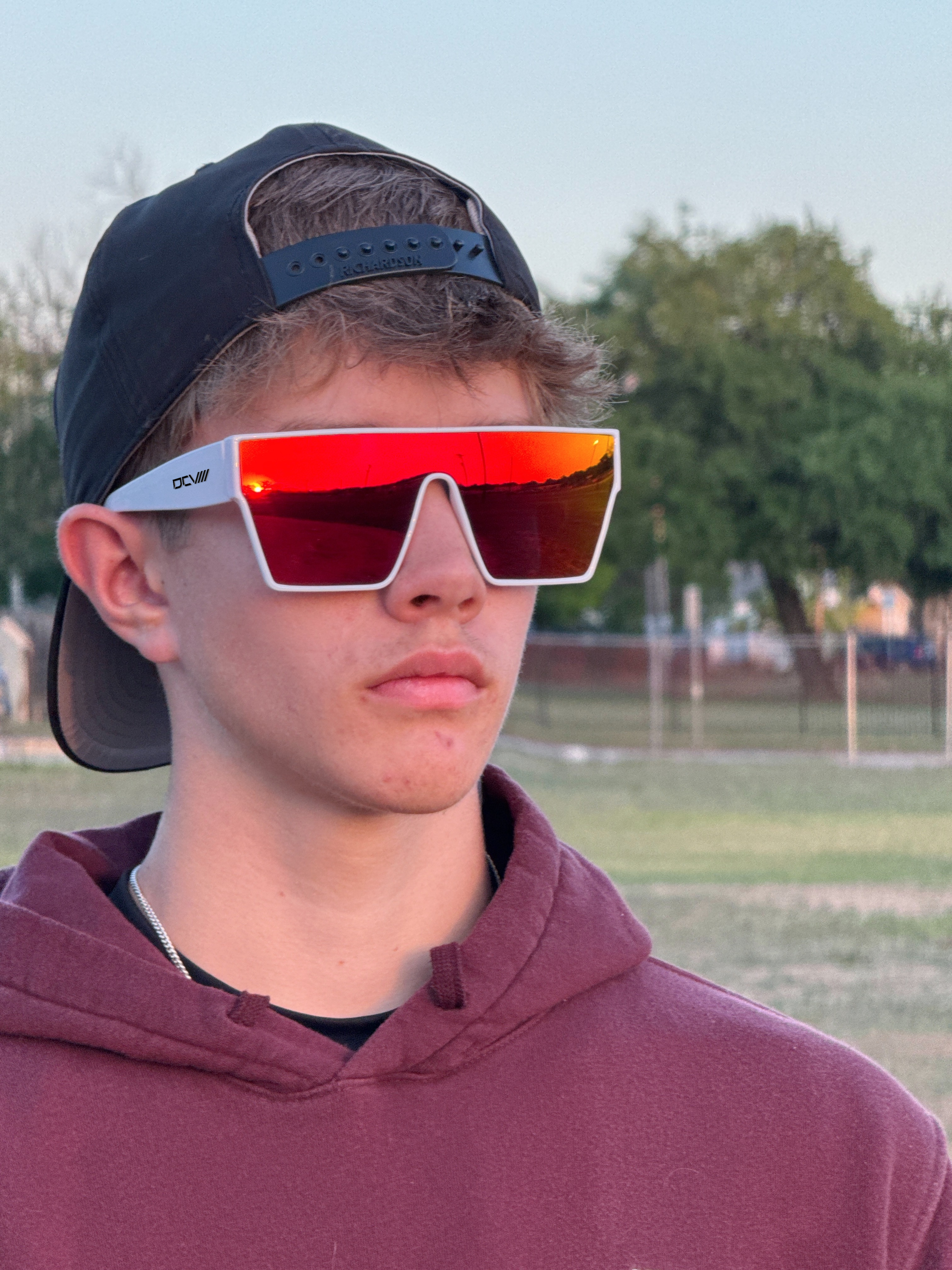 Performance Sunglasses | Shield Lens | Orange | White | Wraparound Fit | UV 400 Protection | Built for Precision