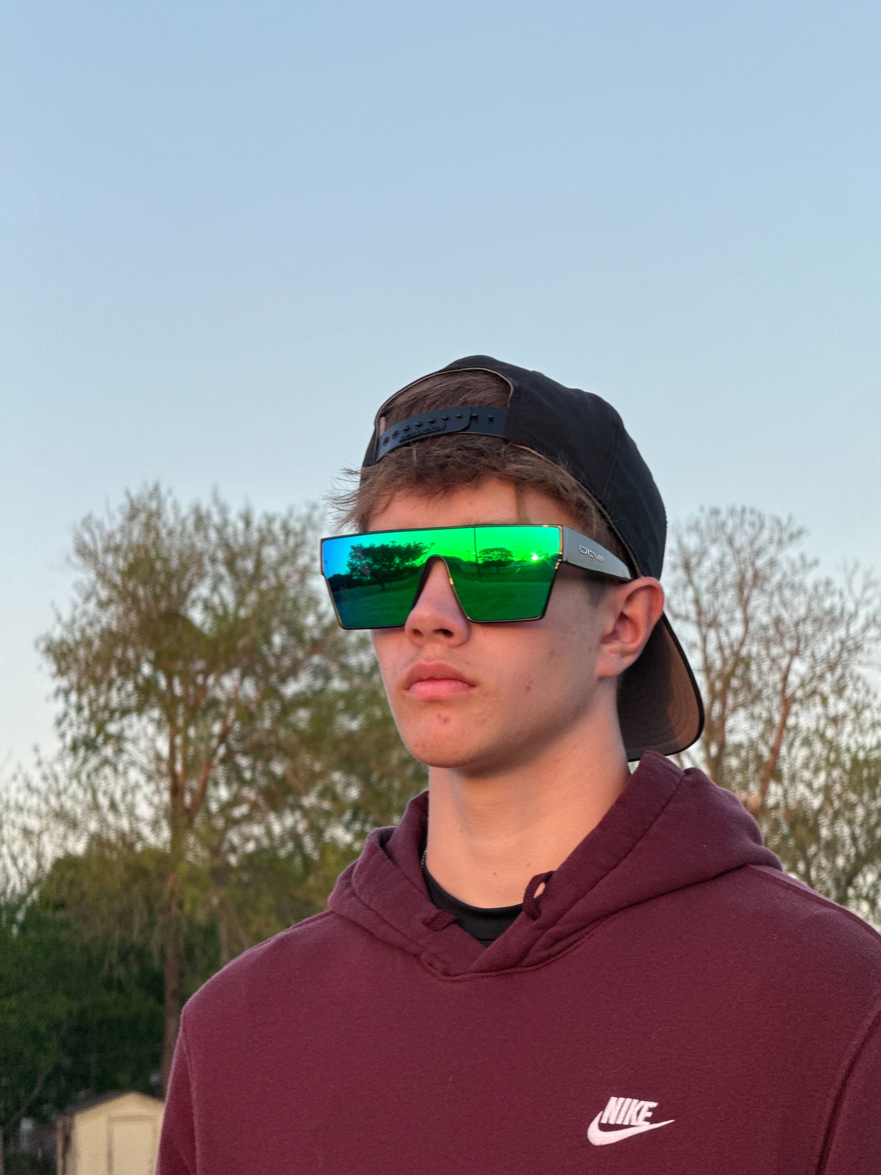 Sunglasses | Polarized Lens | UV 400 Protection | Green Lens | Black Frame | Mirror Lens | Shades