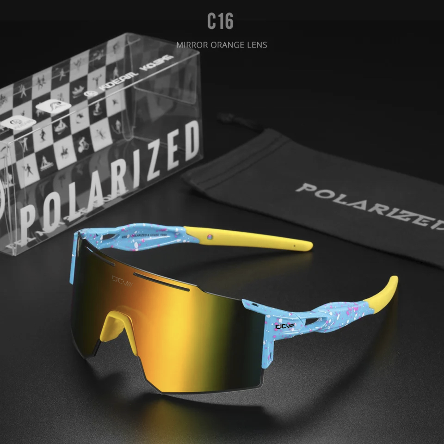 Performance Sunglasses | Polarized Shield Lens | Yellow | Blue | No-Slip Matte Frame | UV 400 Protection