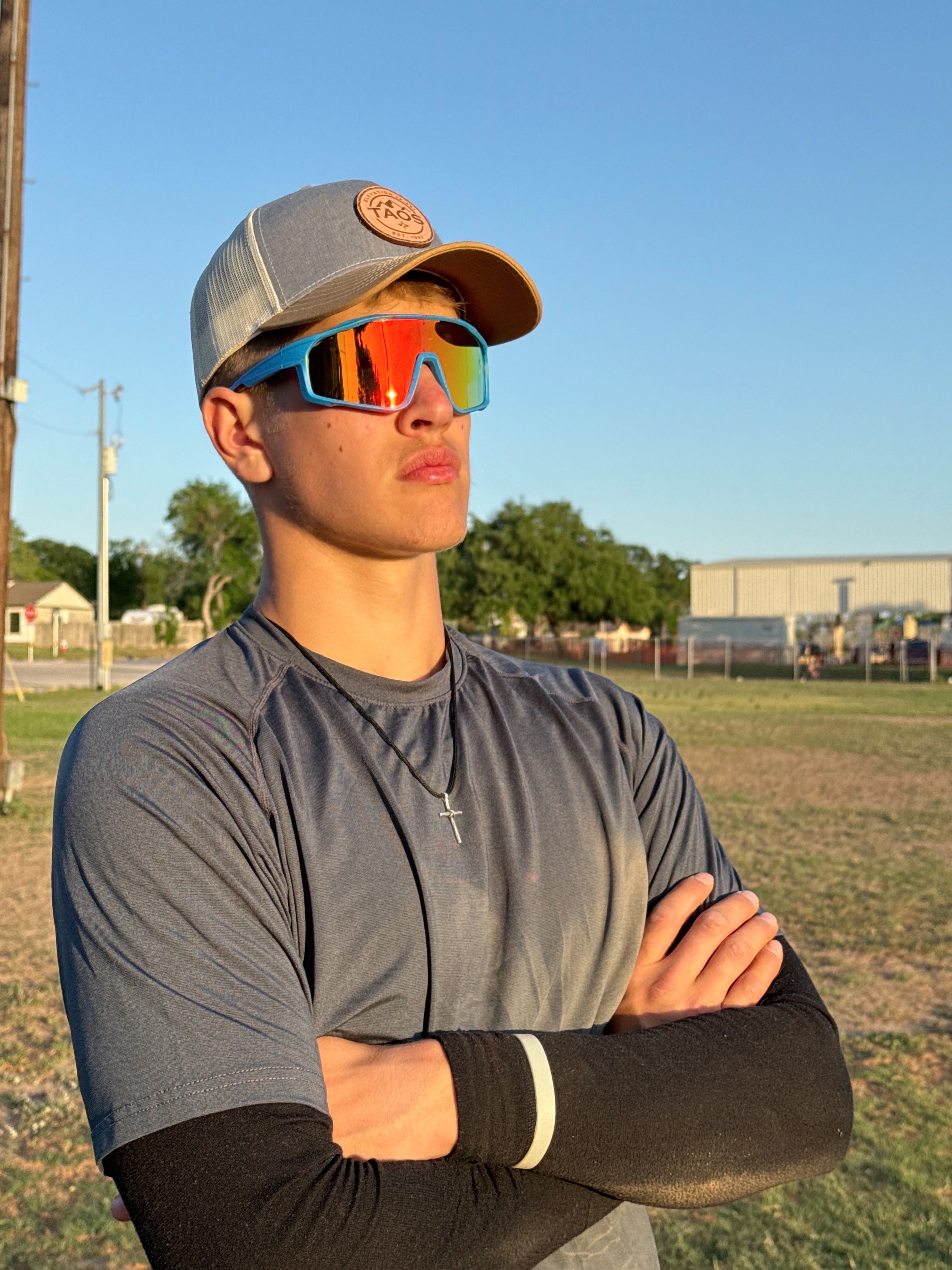 Sport Sunglasses | Polarized Shield Lens | Orange | Blue | Wraparound Fit | UV 400 Protection | Built for Speed