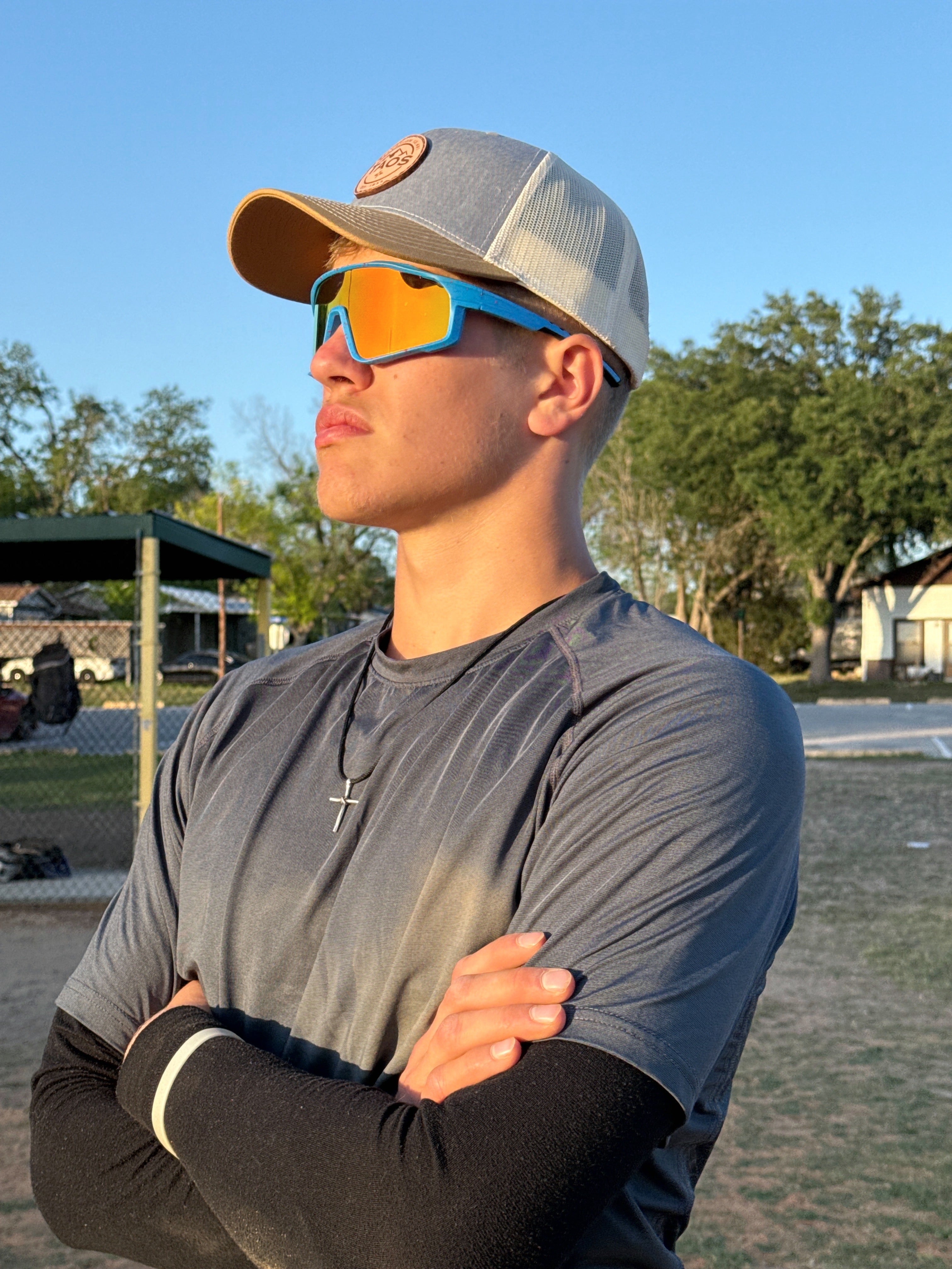 Sport Sunglasses | Polarized Shield Lens | Orange | Blue | Wraparound Fit | UV 400 Protection | Built for Speed