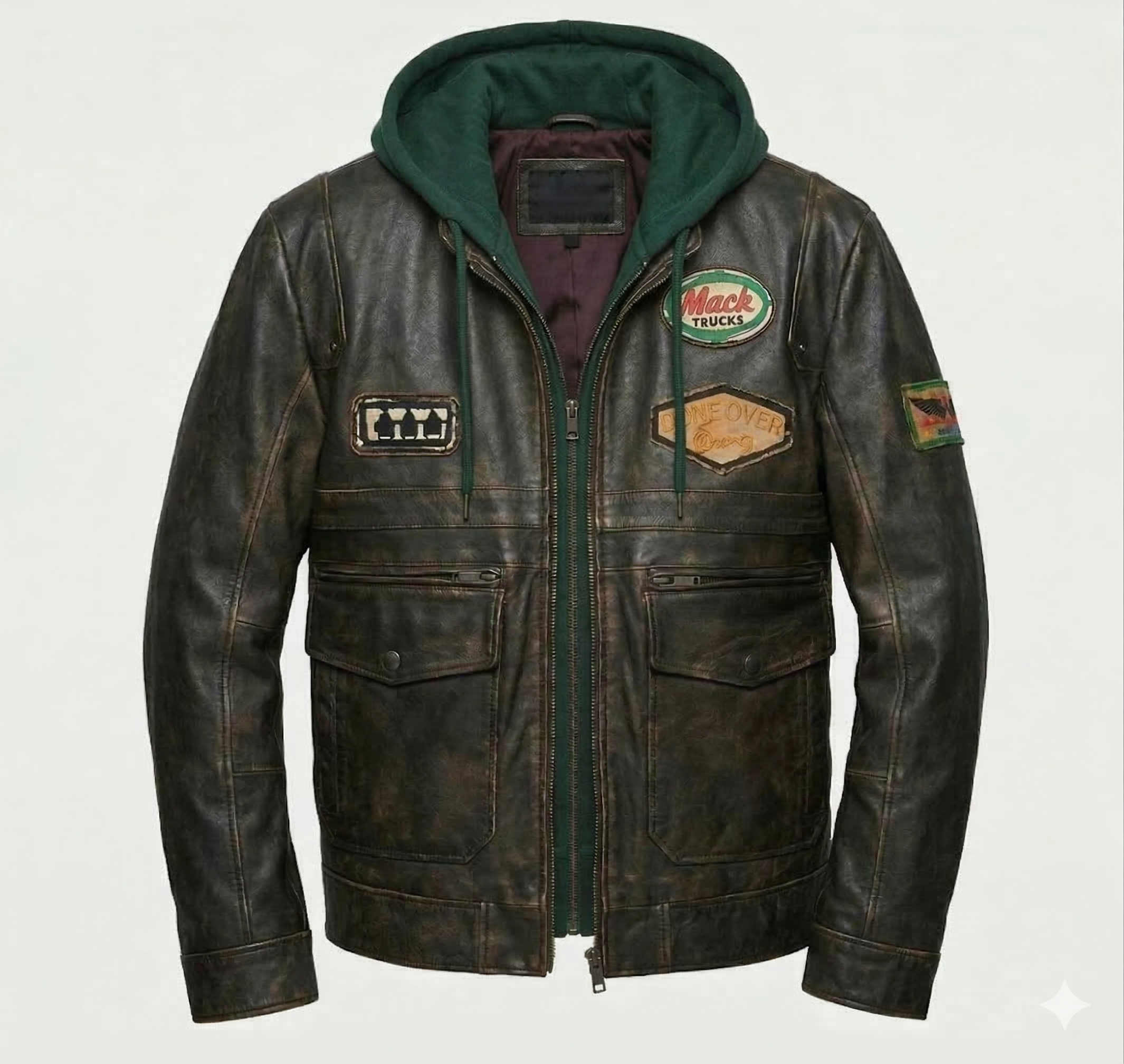 The Maverick Bomber Jacket | Distressed Leather Aviator Jacket with Integrated Hood