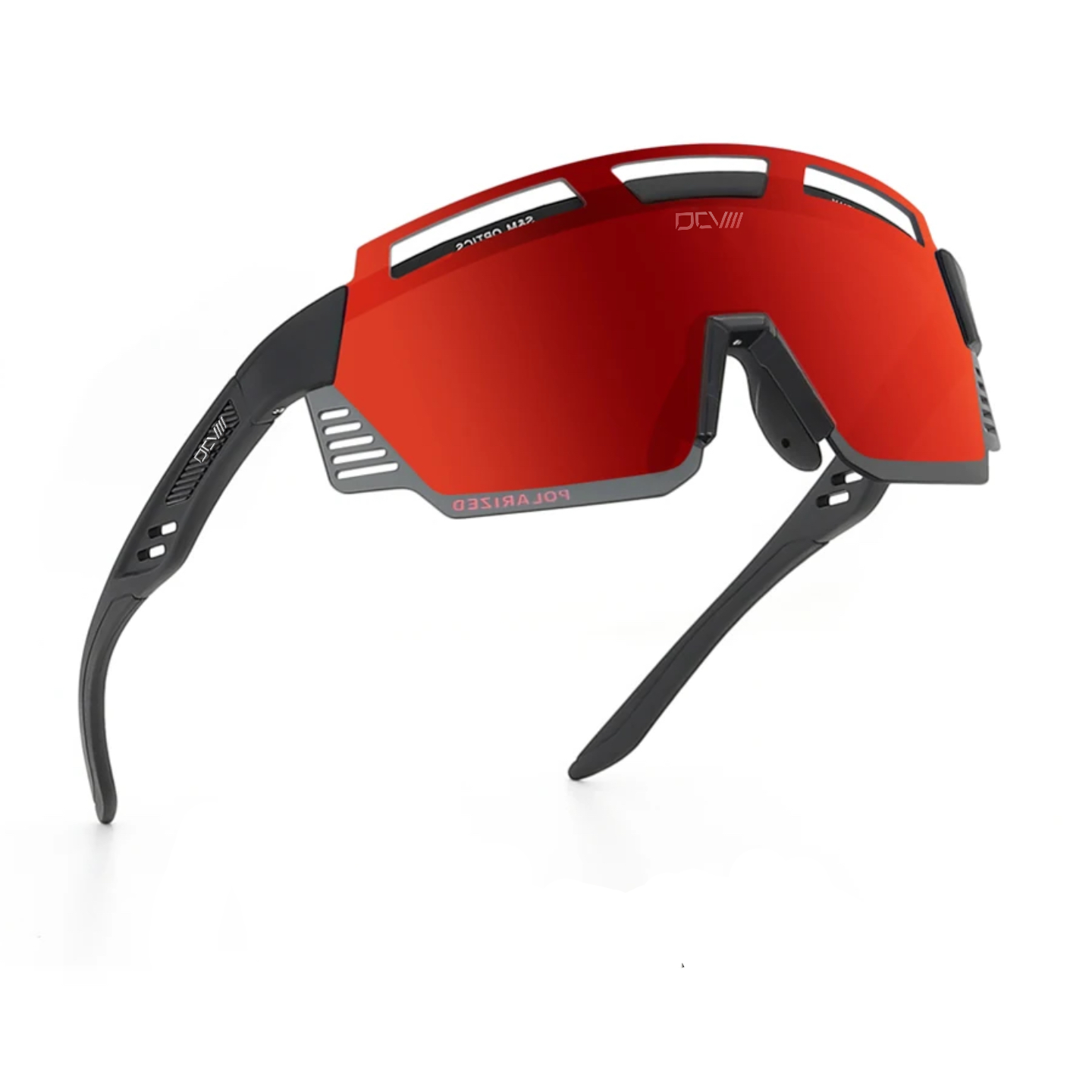 Performance Sunglasses | Polarized Shield Lens | Red | Wraparound Fit | UV 400 Protection | Glare Reduction