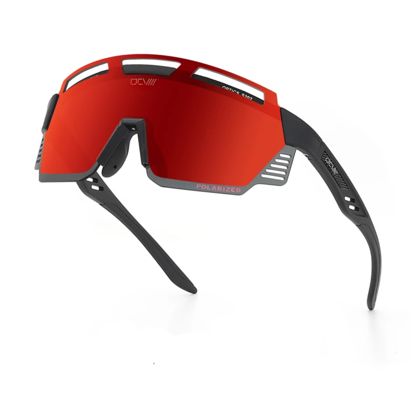 Performance Sunglasses | Polarized Shield Lens | Red | Wraparound Fit | UV 400 Protection | Glare Reduction